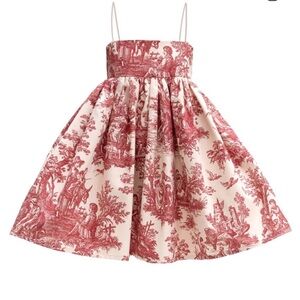 Tessa Fay Cherry Red Toile Mini Puff Dress